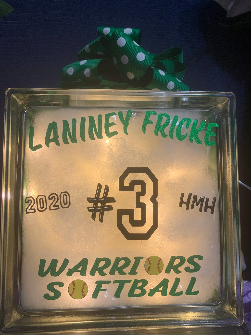 🏡Athens Illinois Warriors Softball Glass Block ❣️