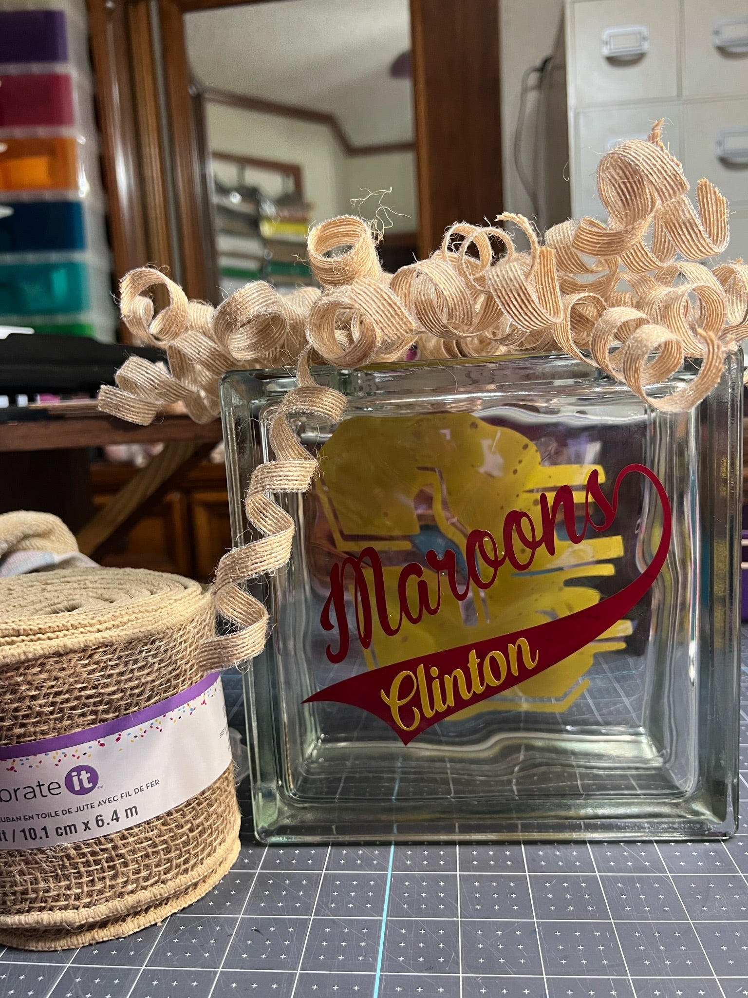 🏡Clinton Maroons Illinois Glass Block 💙